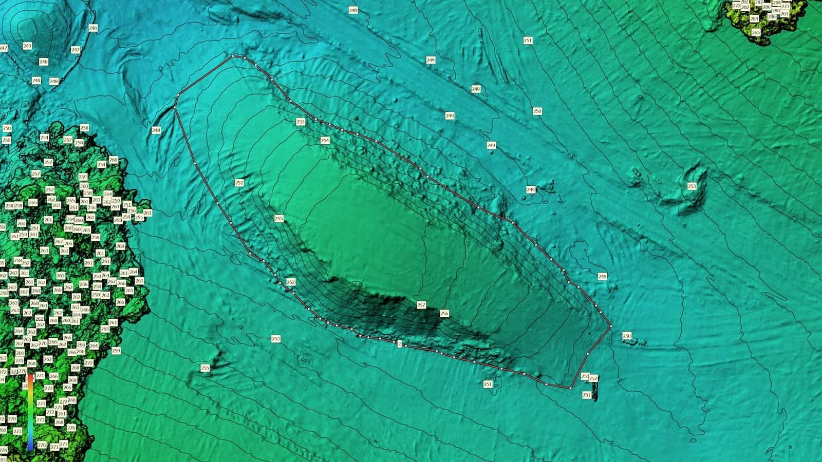 DEM model of a dirt pile showing contour data. Used as an example for geoid vs ellipsoid blog.