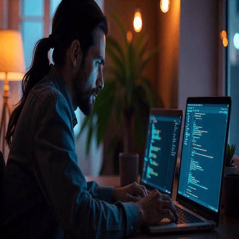 Person focused on solving Java programming problems