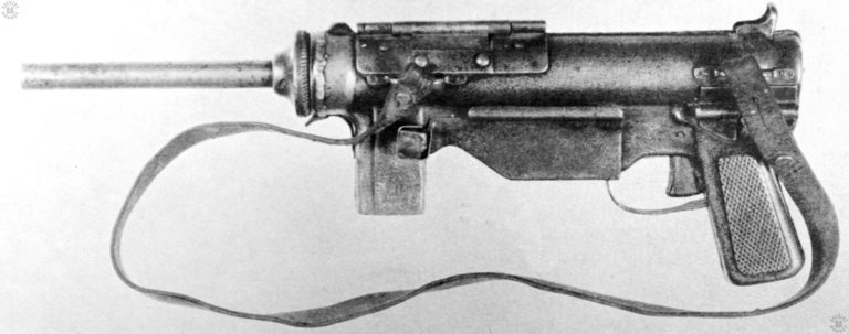The is the left side of a Type 37 submachinegun as produced by the Nationalist Chinese. The sling is of leather and some of the rivets used to assembly the weapon have domed rather than flat heads as on the US weapon. One point that was not copied on the Chinese weapon was the oil bottle in the grip of the weapon. PHOTO CREDIT: US Army