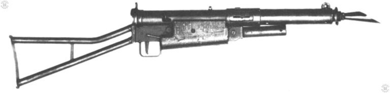 The Sten Mk I in original issue condition. This specimen has the front handle folded up for transport. PHOTO CREDIT: SPRINGFIELD ARMORY NATIONAL HISTORIC SITE
