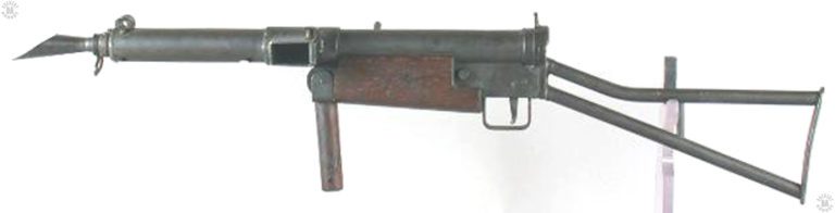 The Sten Mk I from the left side. The magazine well is open and no magazine is fitted. PHOTO CREDIT: SPRINGFIELD ARMORY NATIONAL HISTORIC SITE