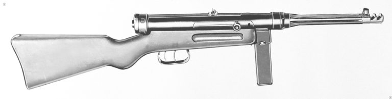 Another view showing the very clean lines of the Beretta 38/42. The cooling ribs cut into the barrel are plainly visible. In later production of this weapon. The cooling ribs were eliminated to simplify production and the barrel was smooth. PHOTO CREDIT: US Army