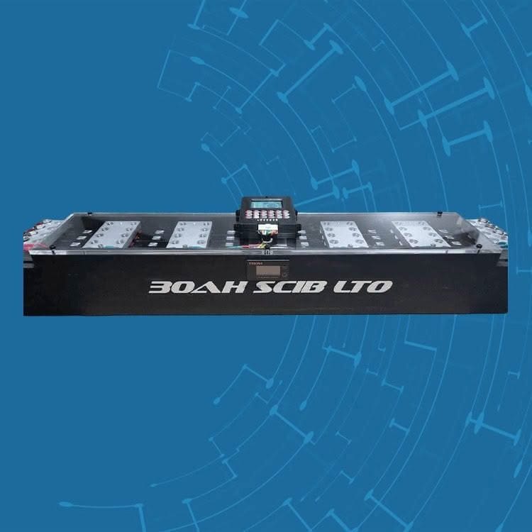 30AH SCIB LTO battery on blue tech background