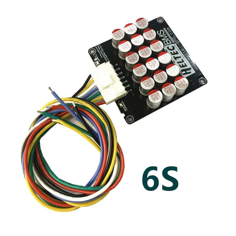 Image of a Heltec 5.5a 6s Balancer board featuring a cluster of capacitors and a multicolored wire harness, with the 6S label prominently displayed beside it.
