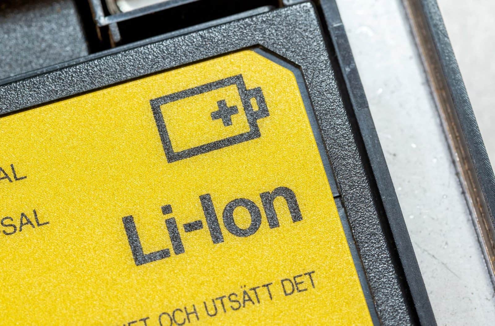 Close-up of lithium-ion battery label