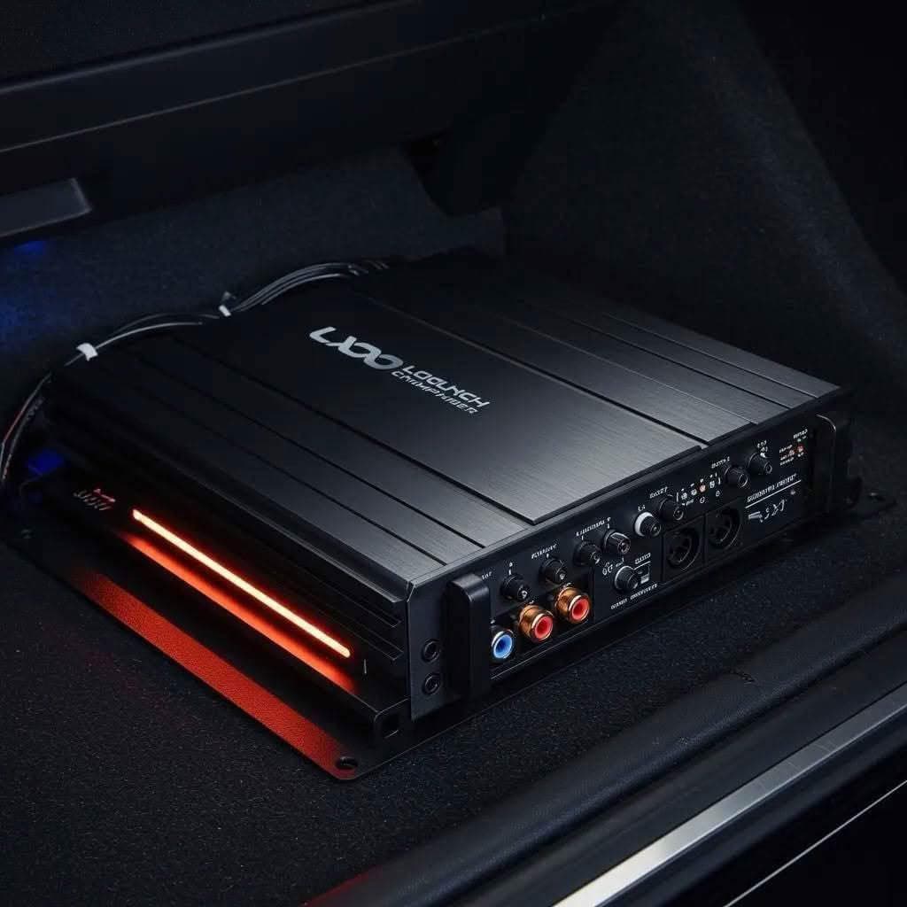 Car audio amplifier installed in vehicle trunk