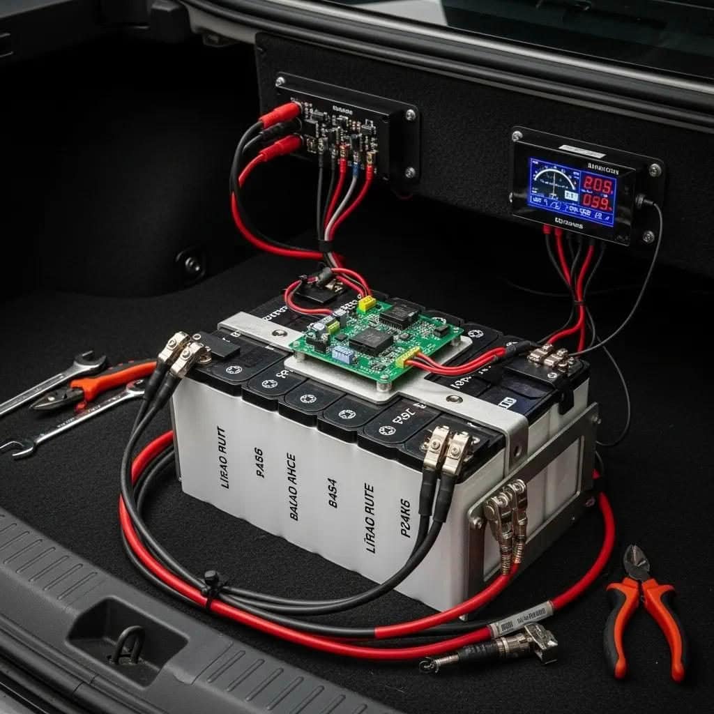 Electric vehicle battery pack with wiring and tools