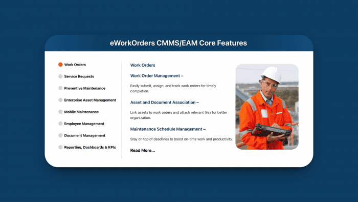 Screenshot of eWorkOrders homepage.