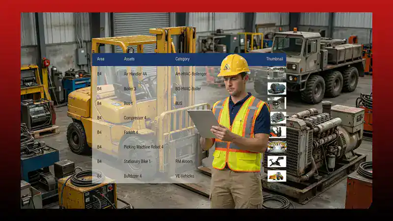 Maintenance Manager looking at his eWorkORders Enterprise Asset Management Software dashboard to view all of the data on every asset in the room.