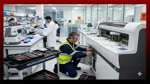 Maintenance guys working in science lab responsing to work orders.