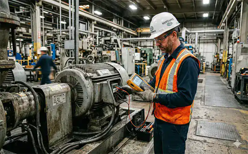 Maintenance engineer reviewing equipment meter reading trend data on a CMMS dashboard to identify deterioration before a threshold is crossed