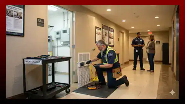 Maiintenance man doing repairs oon property using eworkorders work order management system