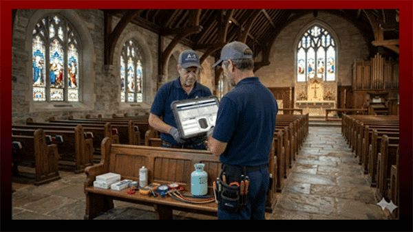 Religious Institution maintenance team looking at their eWorkOrders work order and tasks needed to repair the HVAC unit.
