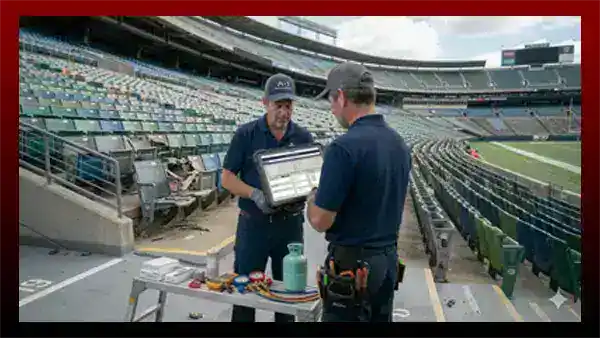 Stadium maintenance software technician using eWorkOrders CMMS