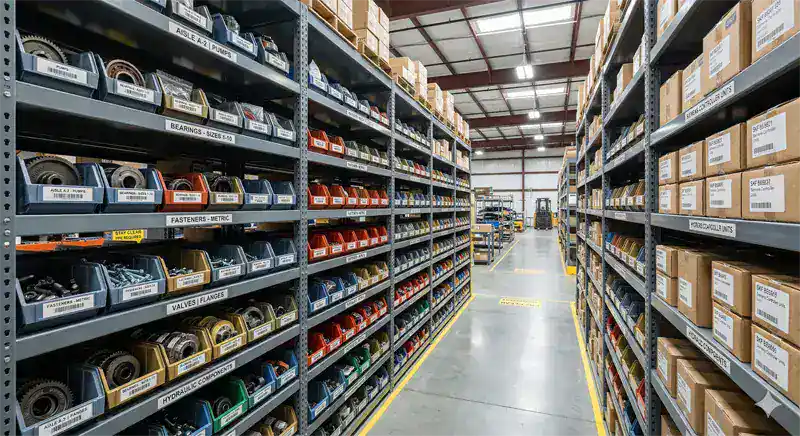 Well organized stockroom due to the team using eWorkOrders Inventory management system to organize and manage spare parts.