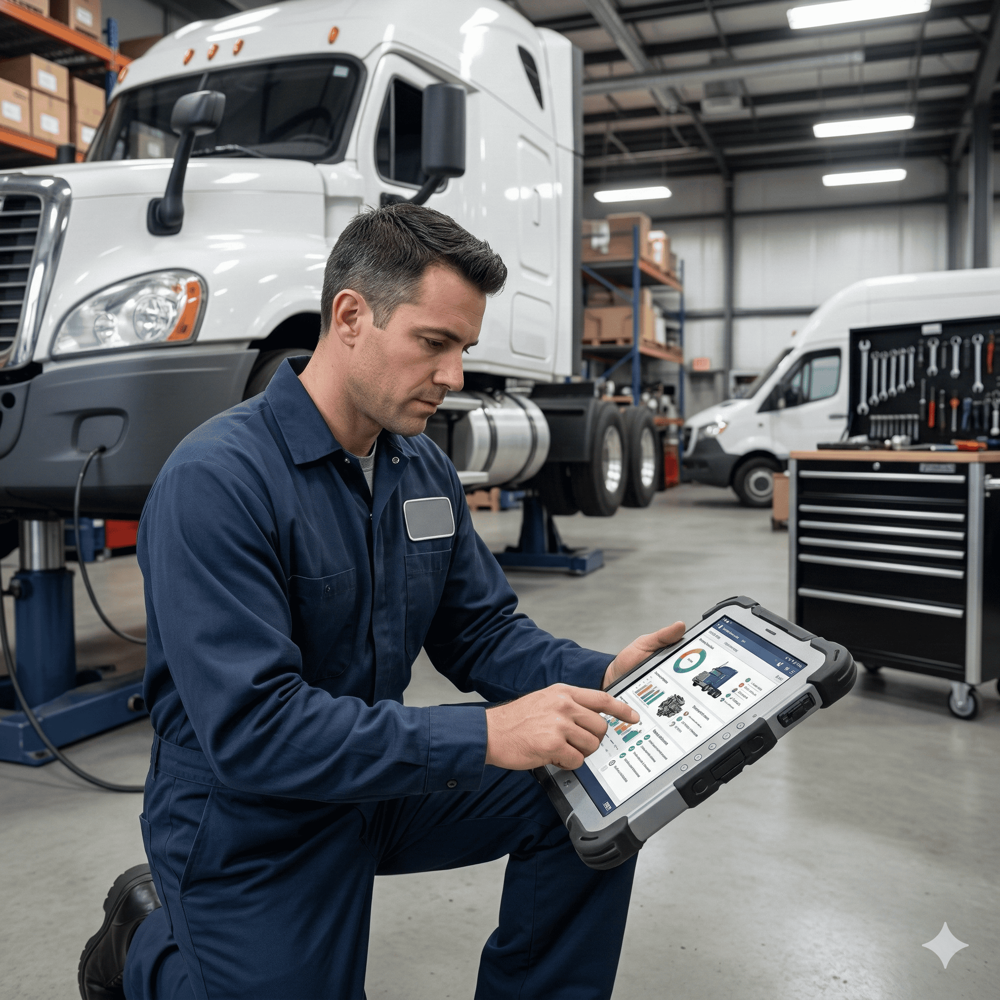 Professional fleet maintenance dashboard showing vehicle health and maintenance schedules
