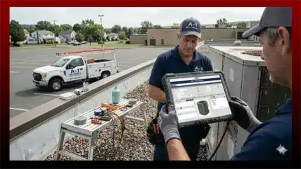 Service provider looking at eWorkOrders work order for the HVAC before repairing.