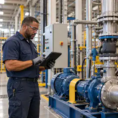 Maintenance technician working on industrial pump equipment