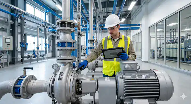 Técnico de mantenimiento registrando la lectura del medidor en eWorkOrders Aplicación móvil CMMS en tableta en equipos en campo