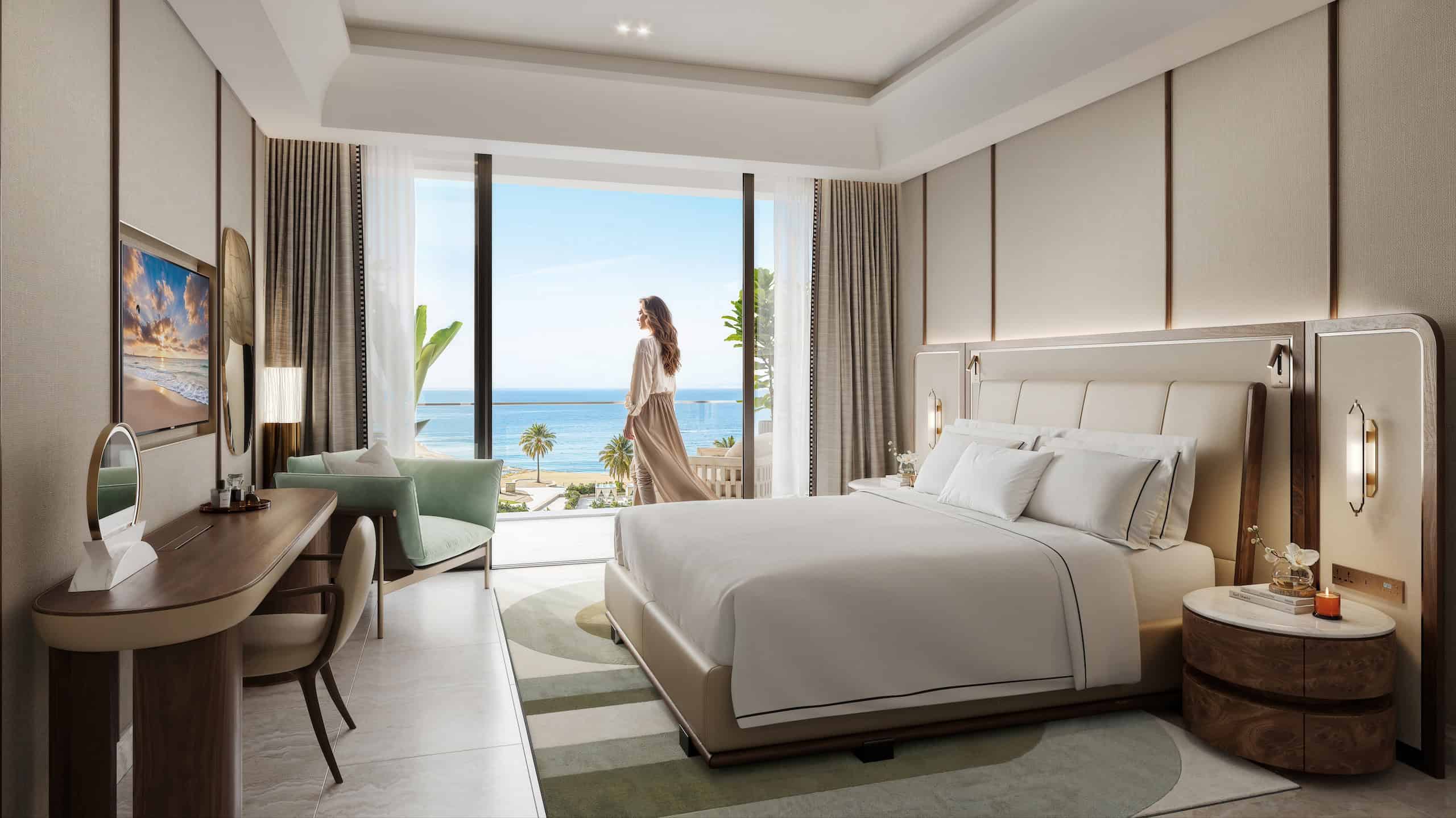 Interior view of Fairmont Residences Al Marjan Island showcasing luxury branded residential apartments and serviced hotel living in a premier Ras Al Khaimah beach resort.