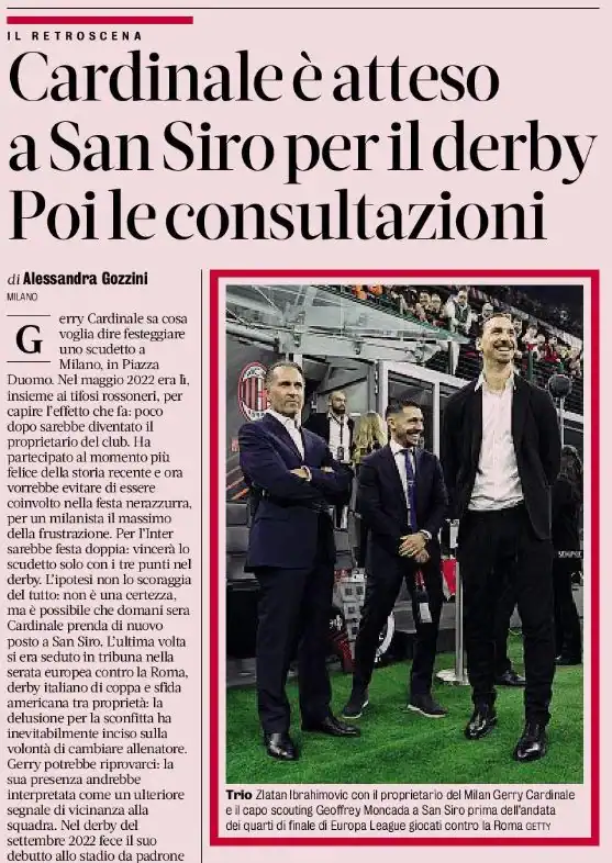 Cardinale Confident Ahead of Derby: “I m confident Cardinale offers insight on intense Milan atmosphere ahead of the derby”