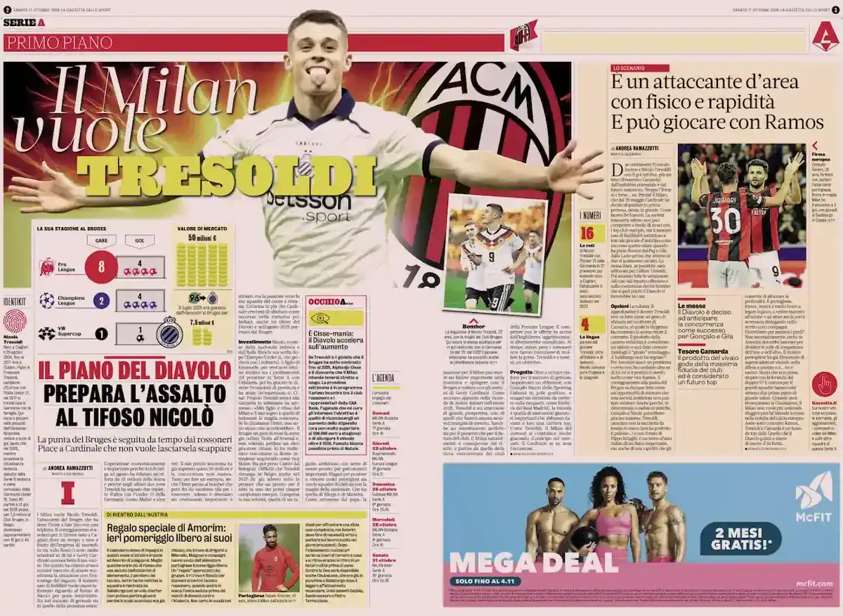 Milan Transfer Plan: GdS Pairing with Ramos Possible – How Tresoldi Could Be Used by Amorim