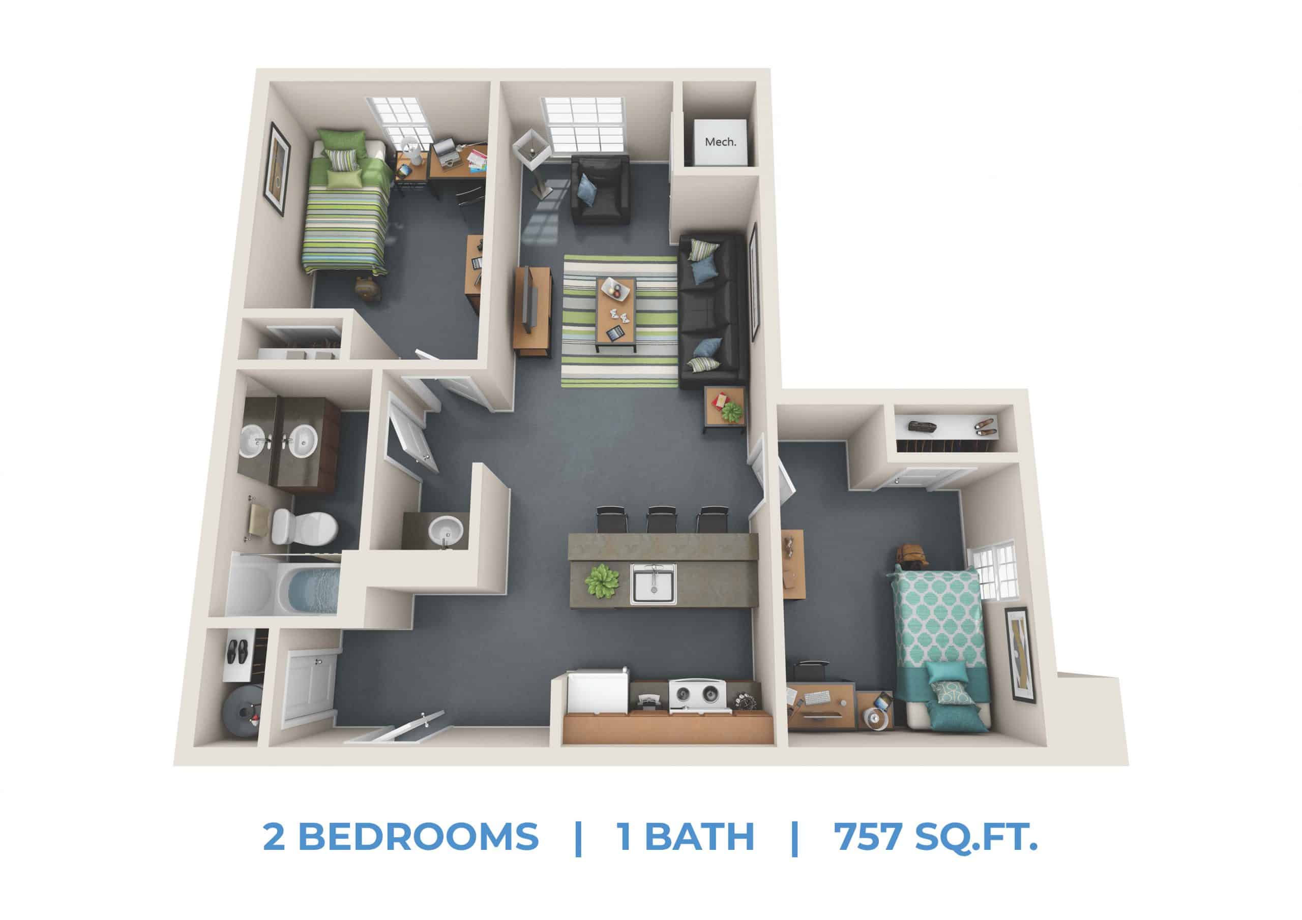 2 Bedrooms, 1 Bath
