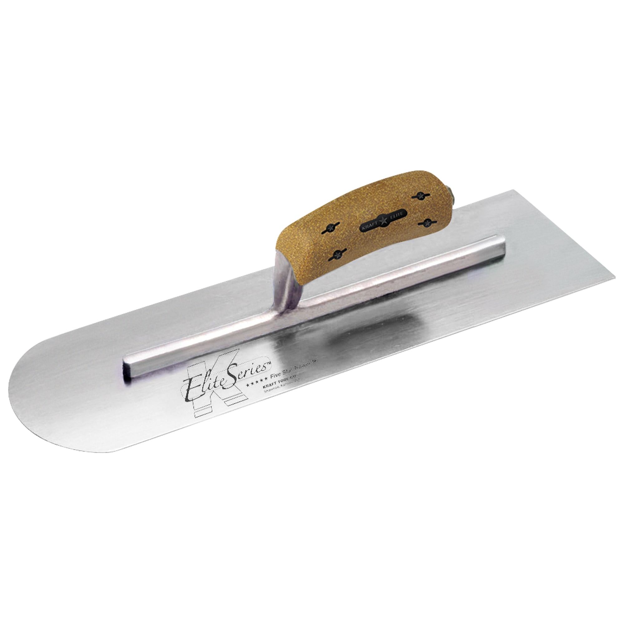 Browse Specs and more for the Elite Series Five Star™ 14″ x 4″ Carbon Steel Round Front/Square Back Trowel with Cork Handle - KC Bobcat