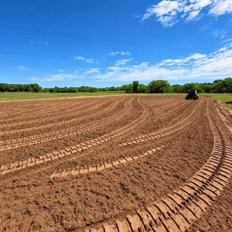 Large open yard freshly graded with track lines in North Plains, Oregon