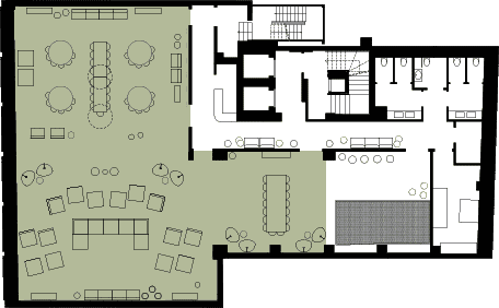 Floorplan Image: Living room + Library + Dining room adjoined