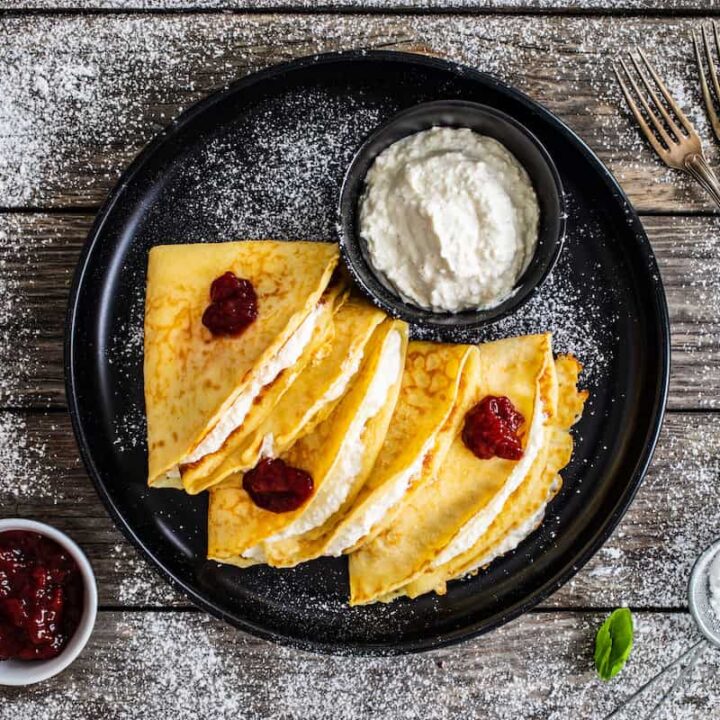 Polish crepes with cottage cheese.