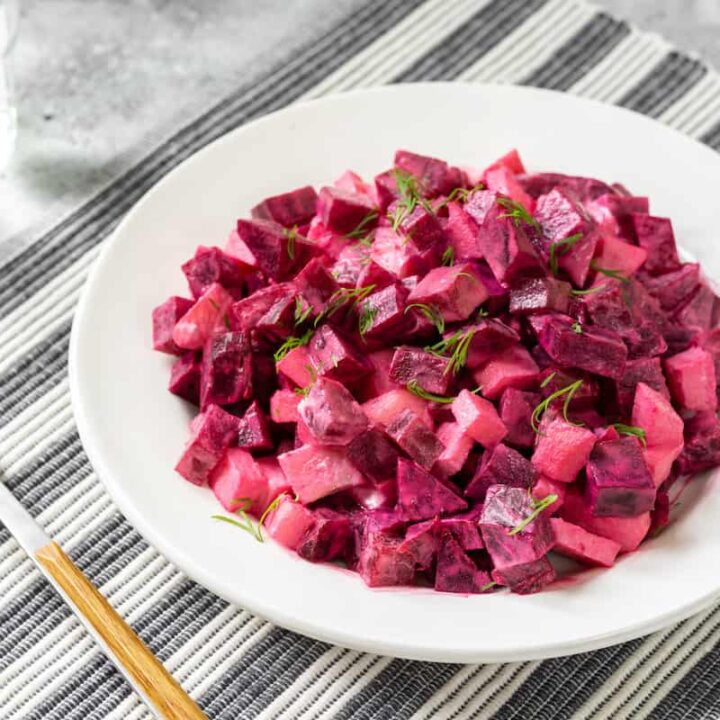 Polish beet salad with sour cream is ready to be served