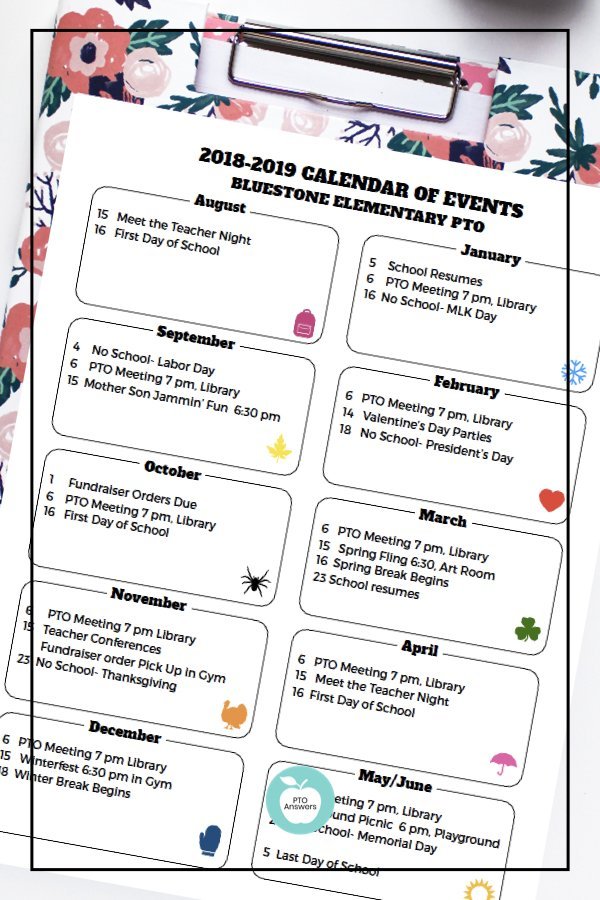 How to be the Best PTO Family Events Chair 1 PTO calendar template to publicize PTO family events and fundraisers. Plan out your entire year to work towards your PTA's goals for a successful year! #ptoanswers #pto #pta #template