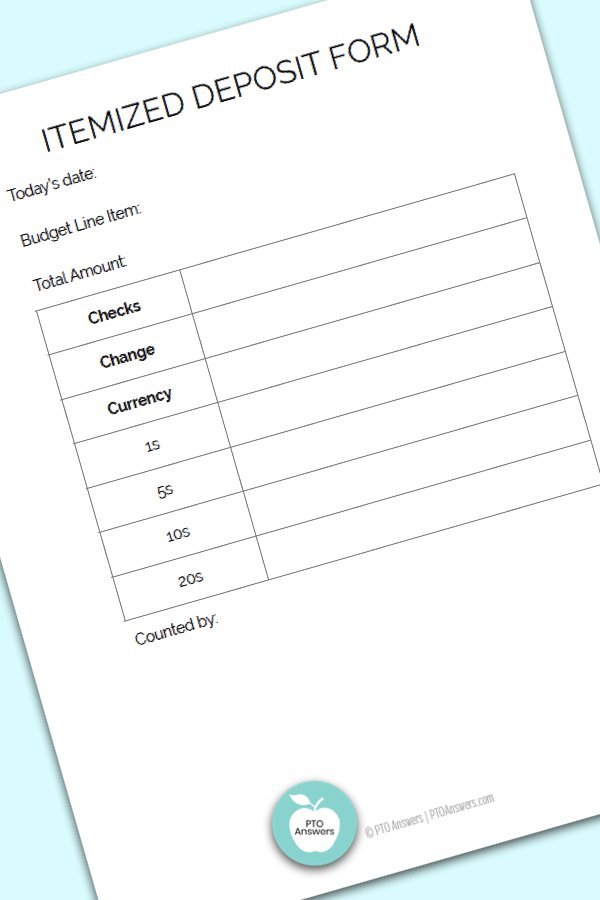 Printable Treasurer Forms including itemized deposit form to manage money and PTO finances