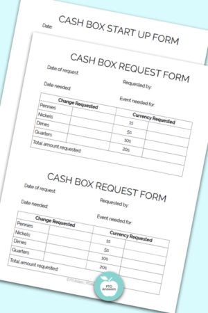PTO Treasurer Organization: 5 Clever Methods 1 Printable Treasurer Forms including Cash box start up form and cash counting form to manage money and PTO finances