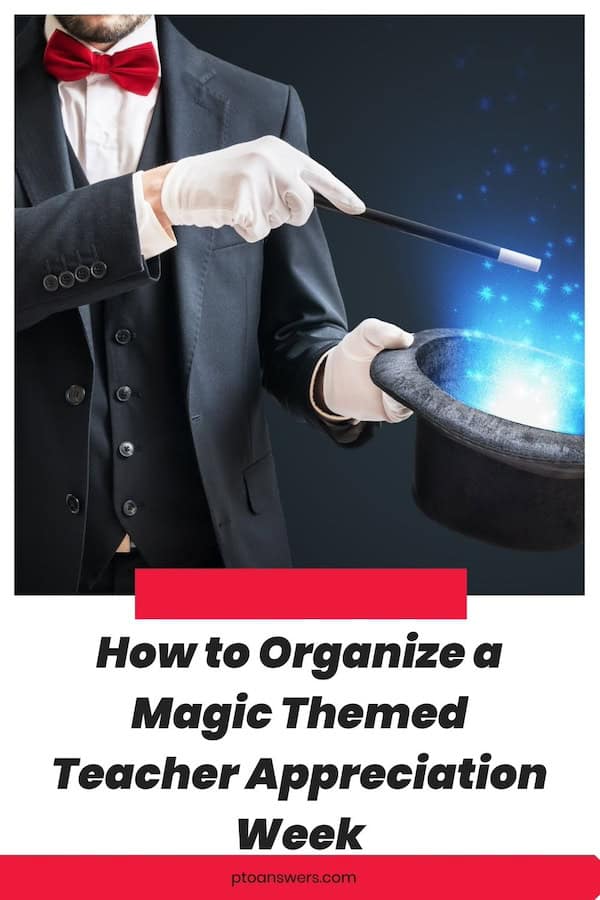 Man as magician holding top hat and pointing with wand toward hat