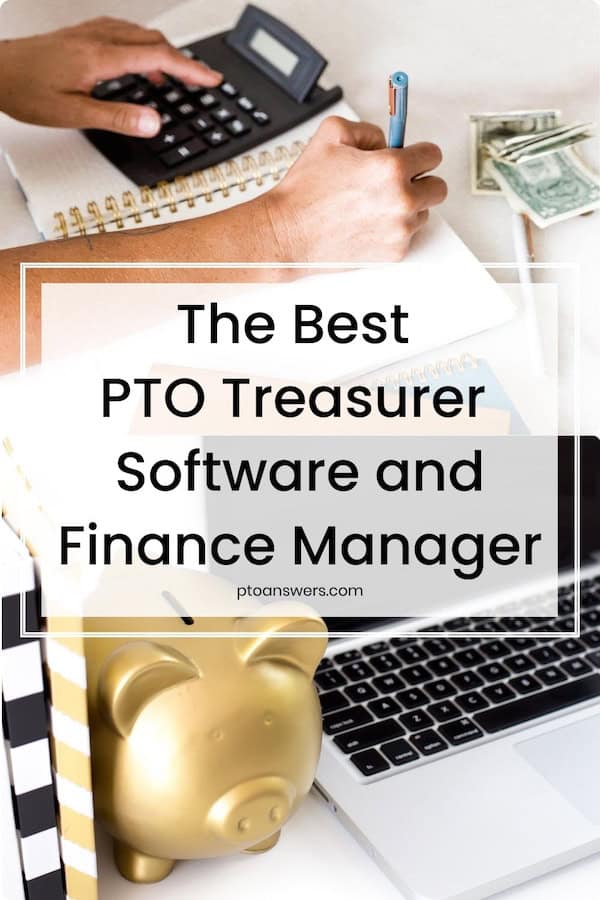 two images combined into one: women taking notes and striped binder and golden piggy bank next top open laptop with blank screen