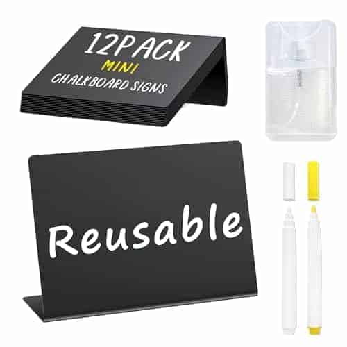 PigPotParty 12 Pcs Food Labels for Party Buffet w/Cleaning Spray, 4"x3" Mini Chalkboard Signs for Food Display, Table Place Cards - Name Tags- Small Chalk Board Signs, w/ 2 Markers PigPotParty 12 Pcs Food Labels for Party Buffet w/Cleaning Spray, 4"x3" Mini Chalkboard Signs for Food Display, Table Place Cards - Name Tags- Small Chalk Board Signs, w/ 2 Markers