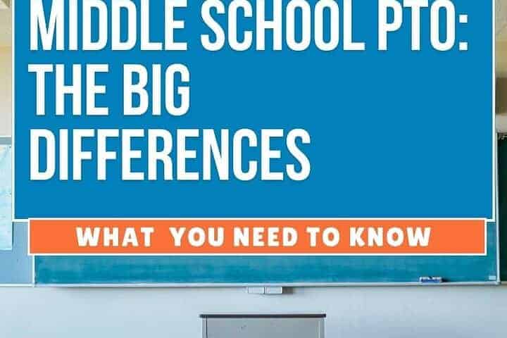 'middle school pto: the big differences. what you ned to know' atop images of locker filled hallway