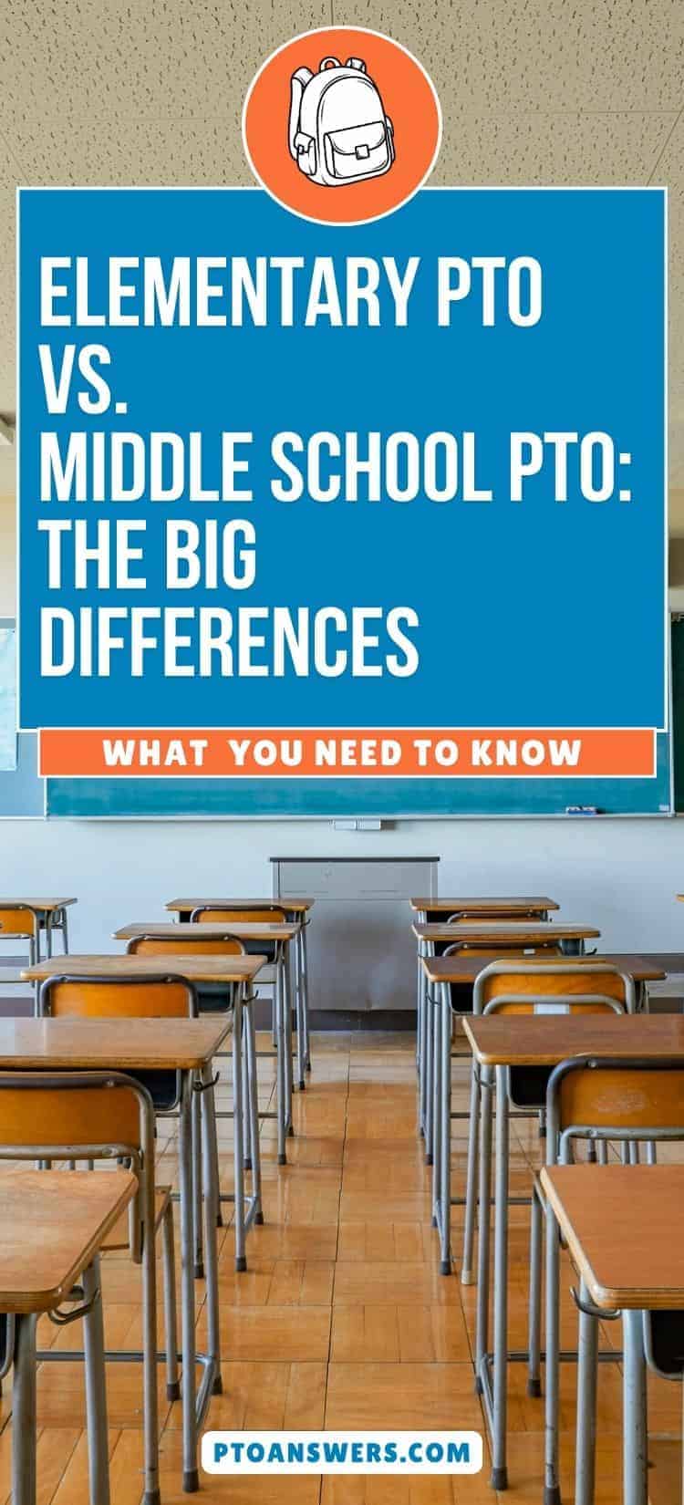 'middle school pto: the big differences. what you ned to know' atop images of locker filled hallway