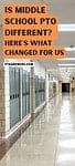 'is middle school pto different? here's what changed for us' atop image of locker lined school hallway