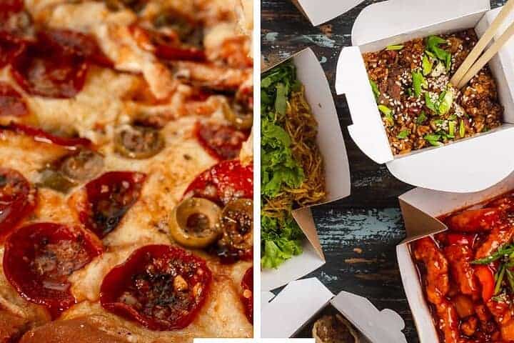 'pta / pto / booster club restaurant fundraisers nights low effort or low payoff' atop images of take out foods