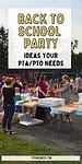 'back to school party: ideas your pta/pto needs' fatop families gathered on a school playground at a pto back to school party