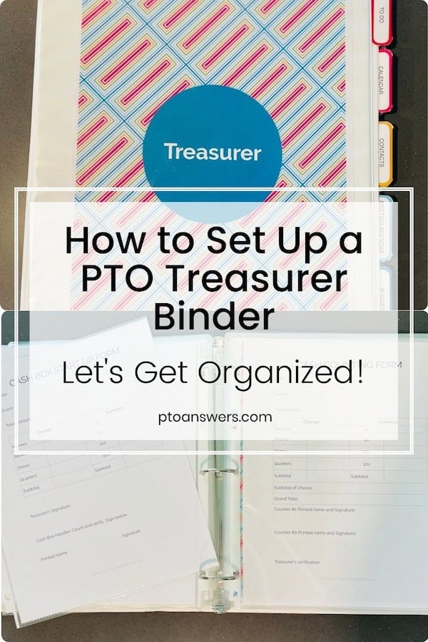 colorful geometric pto treasurer binder with colorful section divider tabs