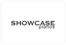 Showcase Pianos logo with black text on white background