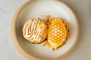 Laška Medenka dessert with local honey, walnuts, cream and meringue at Zlata Ladjica Boutique Hotel in Ljubljana
