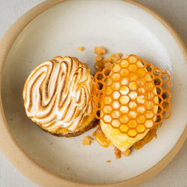 Laška Medenka dessert with local honey, walnuts, cream and meringue at Zlata Ladjica Boutique Hotel in Ljubljana
