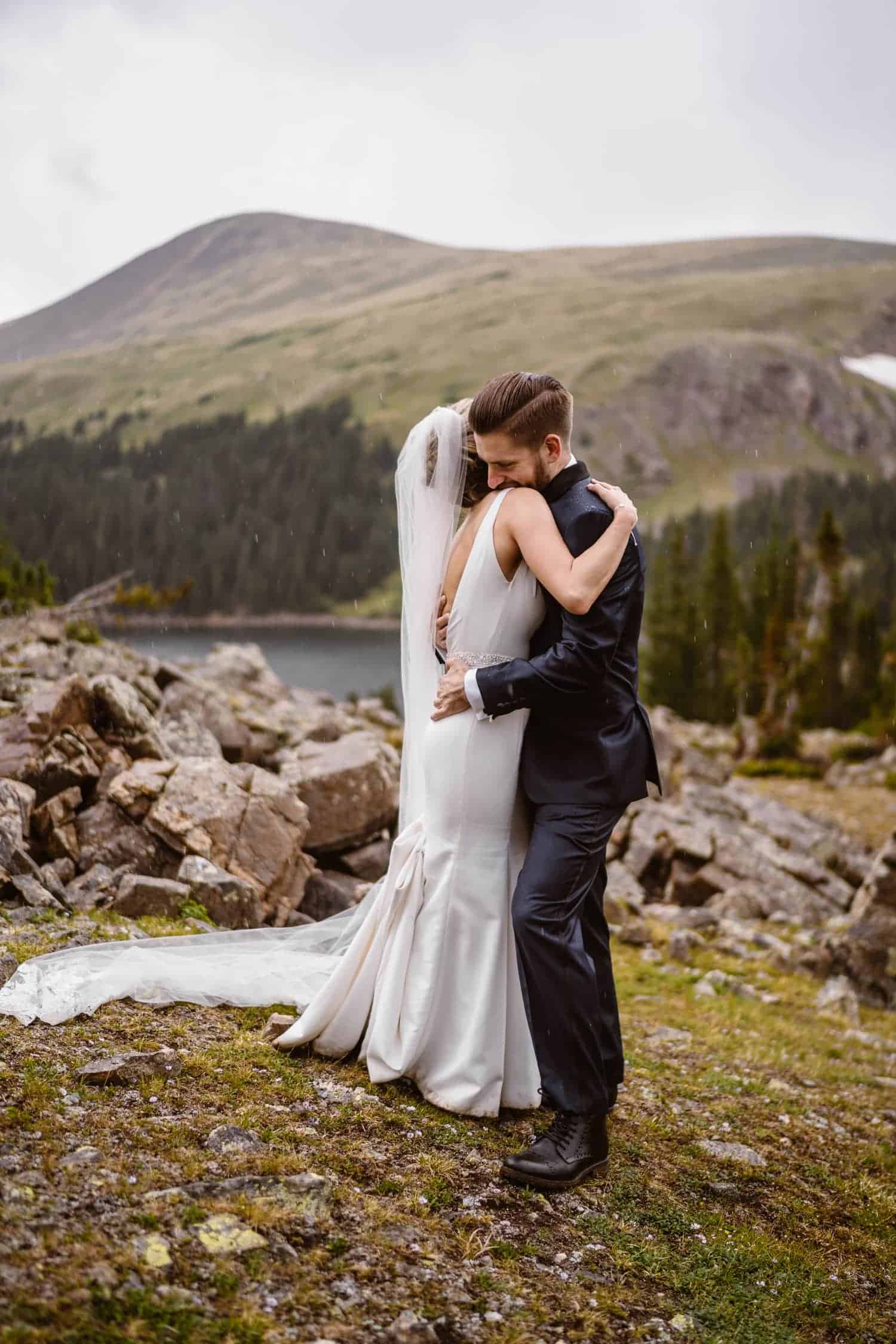 Bride and Groom Hugging at Georgetown, CO Elopement