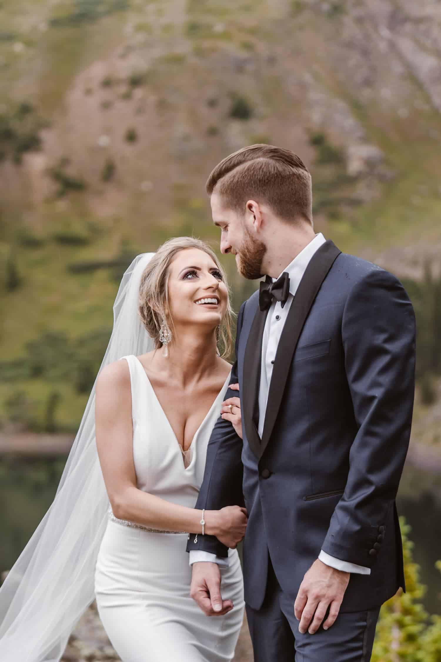 Bride and Groom Laughing at Georgetown, CO Elopement