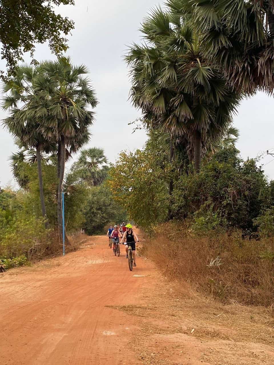 Cyclists crossing borders between Vietnam, Cambodia, and Thailand on a Southeast Asia cycling tour, riding through scenic countryside, Mekong landscapes, and traditional rural communities.